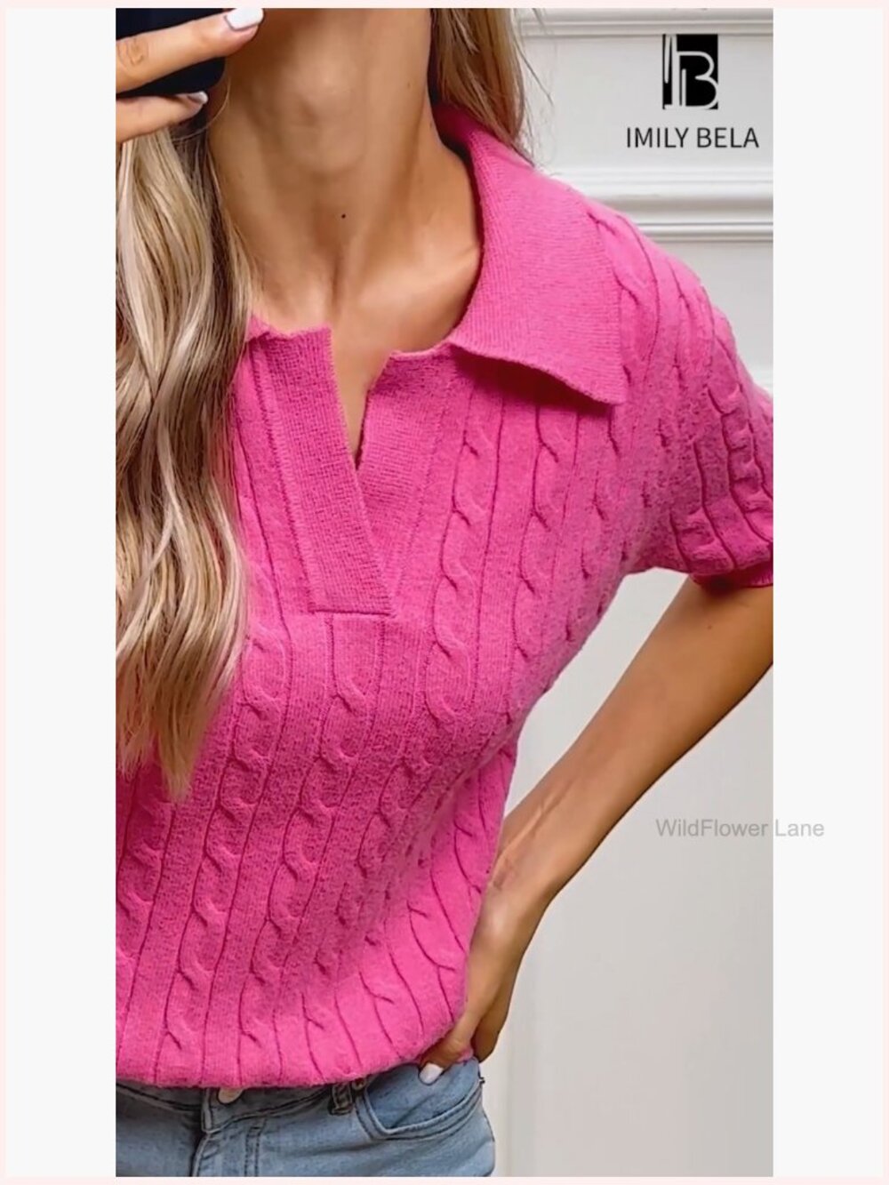 Short Sleeve V-Neck Cable Knit Sweater Top Soft Pullover - Picture 6 of 7